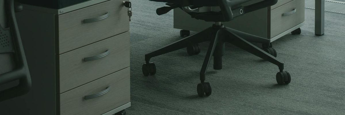 Wide view of professional workspace with ergonomic lighting